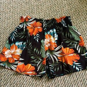 Floral Print Shorts with Orange and Green Accents
